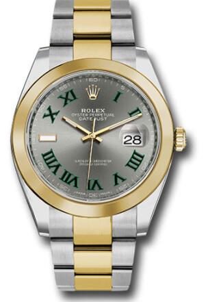 Replica Rolex Steel and Yellow Gold Rolesor Datejust 41 Watch 126303 Smooth Bezel Slate Green Roman Dial Oyster Bracelet - Click Image to Close